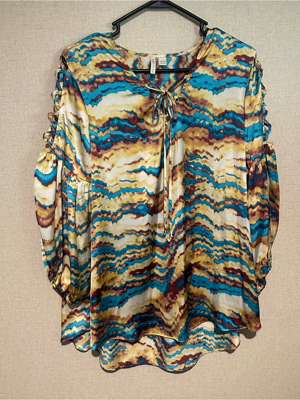 Cato Multicolor Boho Festive Tie-Neck Blouse